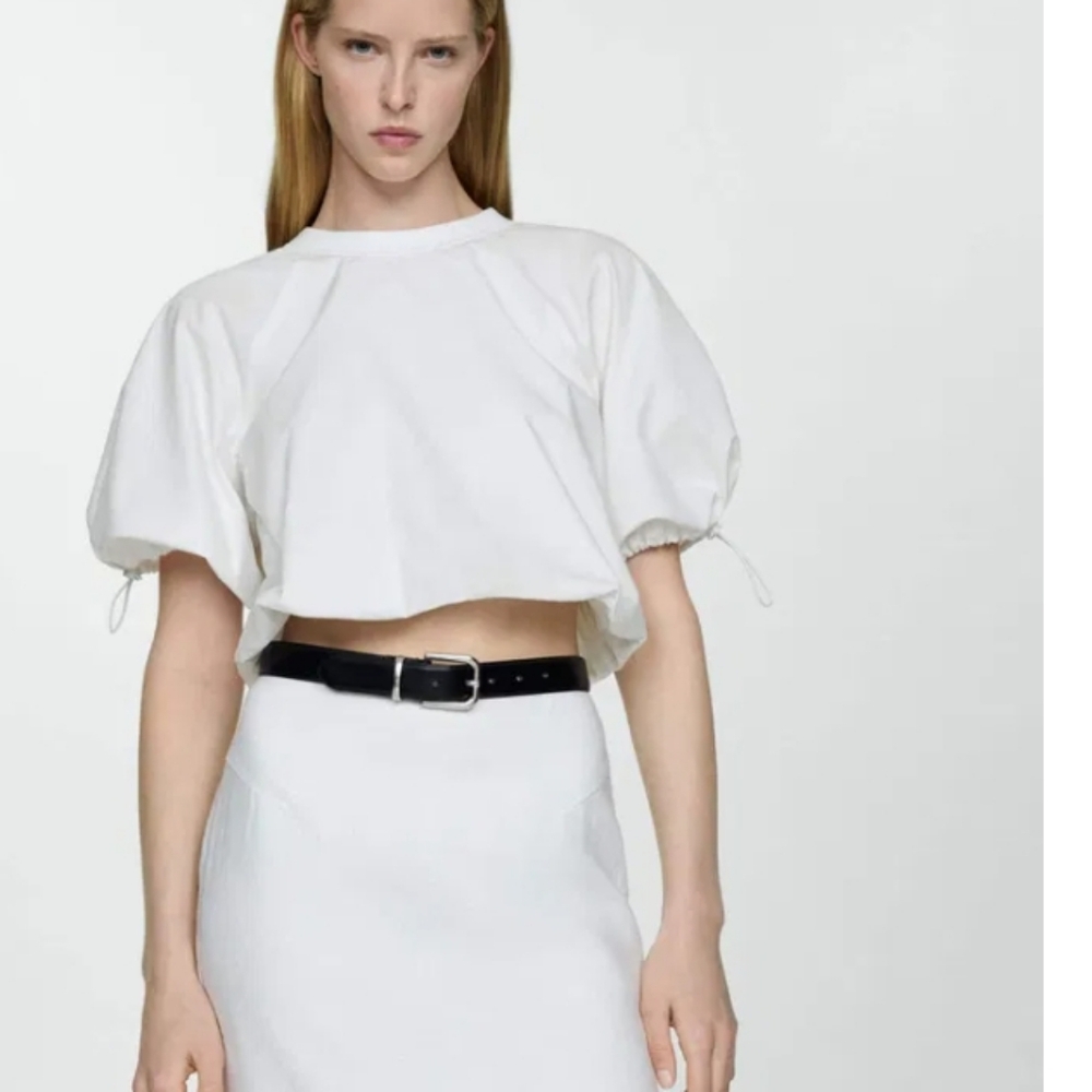 Mango Puffer Sleeve Suze 8 Bubble Hem Blouse